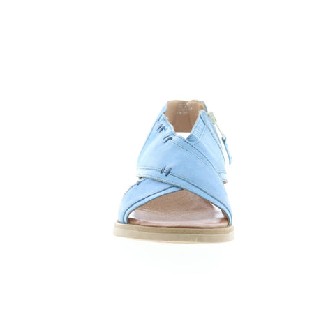 Miz Mooz Claudio Womens Blue Leather Zipper Wedges Sandals Shoes