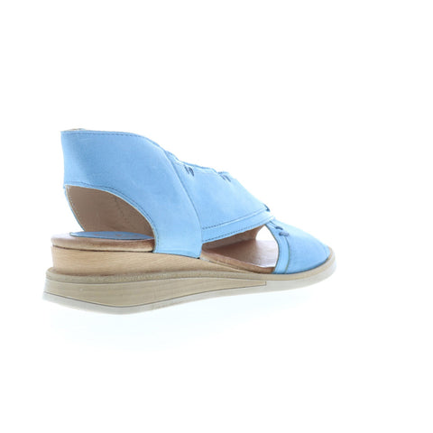 Miz Mooz Claudio Womens Blue Leather Zipper Wedges Sandals Shoes