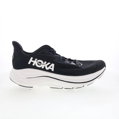 Hoka Clifton 10 1162030-BWHT Mens Black Mesh Lace Up Athletic Running Shoes