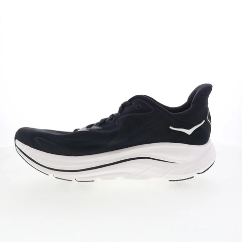 Hoka Clifton 10 1162030-BWHT Mens Black Mesh Lace Up Athletic Running Shoes