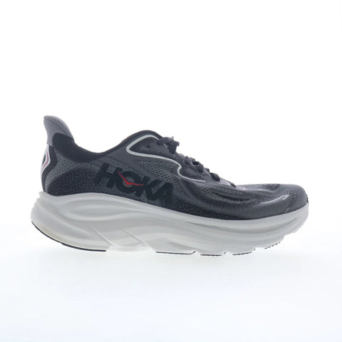 Hoka Clifton 10 1162030-CCKS Mens Black Canvas Lace Up Athletic Running Shoes