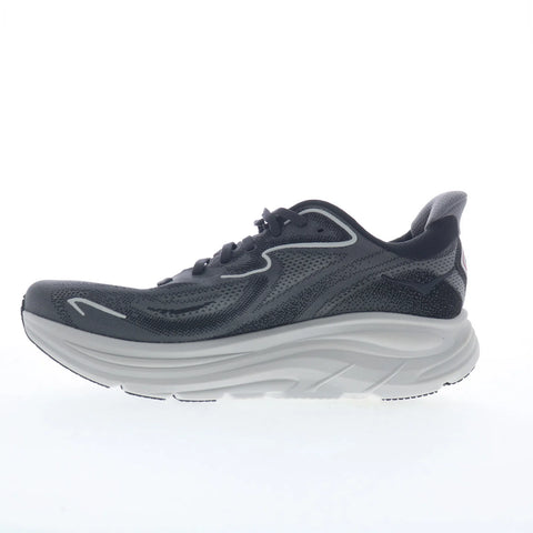 Hoka Clifton 10 1162030-CCKS Mens Black Canvas Lace Up Athletic Running Shoes