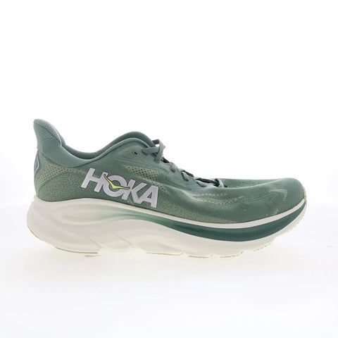 Hoka Clifton 10 1162030-FFF Mens Green Mesh Lace Up Athletic Running Shoes