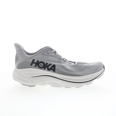 Hoka Clifton 10 1162030-GYST Mens Gray Mesh Lace Up Athletic Running Shoes