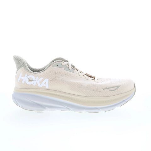 Hoka Clifton 9 1127895-OKB Mens Beige Mesh Lace Up Athletic Running Shoes