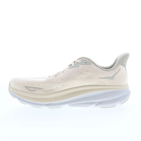 Hoka Clifton 9 1127895-OKB Mens Beige Mesh Lace Up Athletic Running Shoes