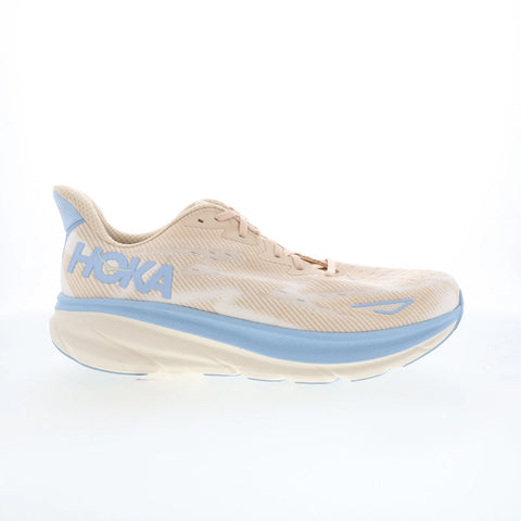 Hoka Clifton 9 1127895-OKLB Mens Beige Mesh Lace Up Athletic Running Shoes