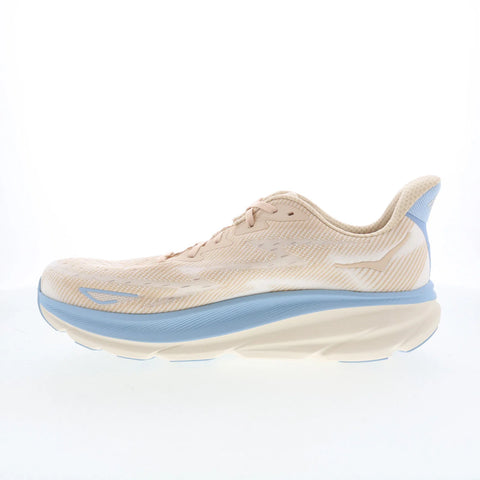 Hoka Clifton 9 1127895-OKLB Mens Beige Mesh Lace Up Athletic Running Shoes
