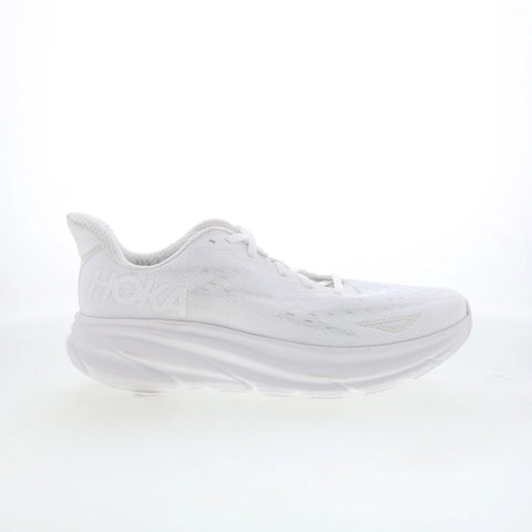 Hoka Clifton 9 1127896-WWH Womens White Canvas Athletic Running Shoes