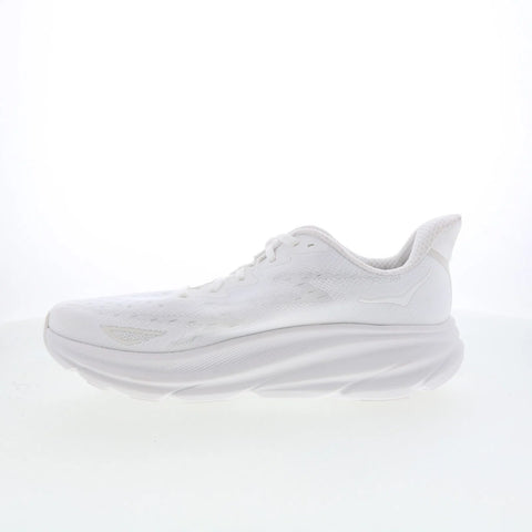 Hoka Clifton 9 1127896-WWH Womens White Canvas Athletic Running Shoes