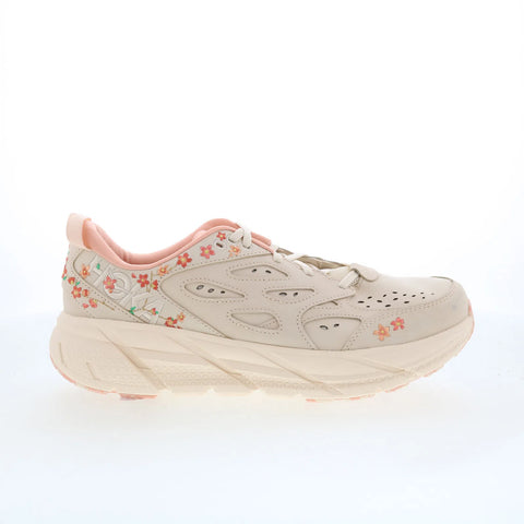 Hoka Clifton L BP 1153618-VRY Mens Beige Leather Athletic Running Shoes