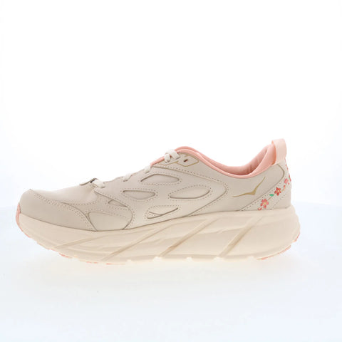 Hoka Clifton L BP 1153618-VRY Mens Beige Leather Athletic Running Shoes