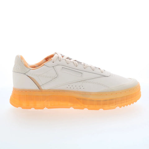 Reebok Club C Double Geo Womens Beige Leather Lifestyle Sneakers Shoes