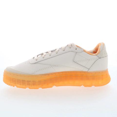 Reebok Club C Double Geo Womens Beige Leather Lifestyle Sneakers Shoes