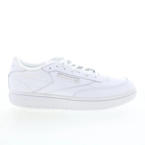 Reebok Club C Double Womens White Leather Lace Up Lifestyle Sneakers Shoes