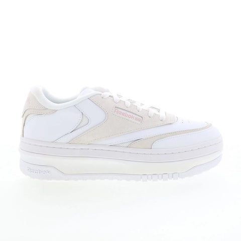 Reebok Club C Extra Womens White Leather Lace Up Lifestyle Sneakers Shoes