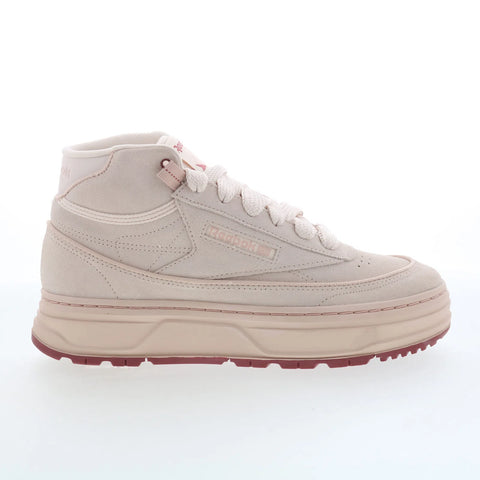 Reebok Club C Geo Mid Womens Beige Leather Lace Up Lifestyle Sneakers Shoes