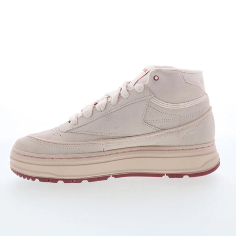 Reebok Club C Geo Mid Womens Beige Leather Lace Up Lifestyle Sneakers Shoes