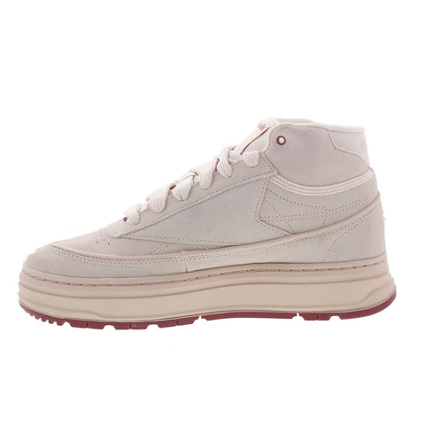 Reebok Club C Geo Mid Womens Beige Leather Lace Up Lifestyle Sneakers Shoes