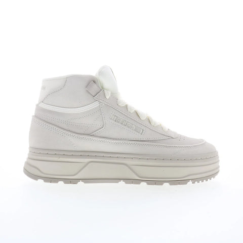 Reebok Club C Geo Mid Womens Beige Suede Lace Up Lifestyle Sneakers Shoes