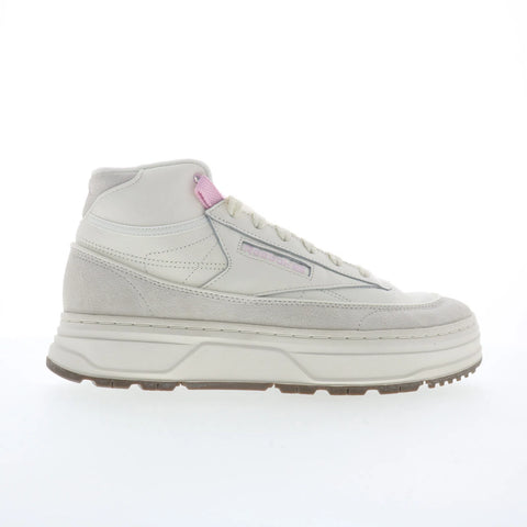 Reebok Club C Geo Mid Womens White Leather Lifestyle Sneakers Shoes