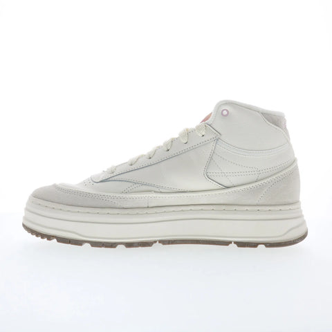 Reebok Club C Geo Mid Womens White Leather Lifestyle Sneakers Shoes