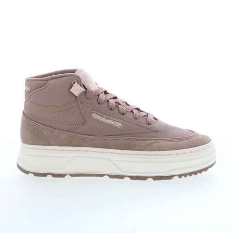 Reebok Club C Geo Mid Womens Gray Leather Lifestyle Sneakers Shoes