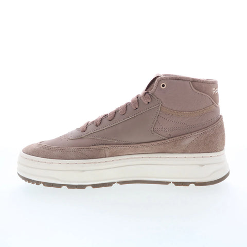 Reebok Club C Geo Mid Womens Gray Leather Lifestyle Sneakers Shoes