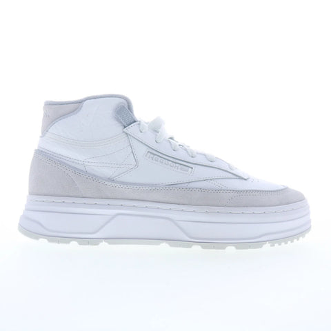Reebok Club C Geo Mid Womens White Leather Lifestyle Sneakers Shoes