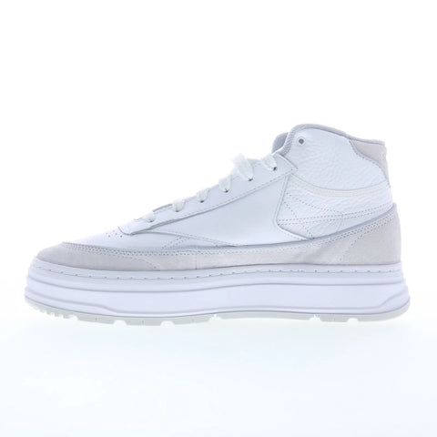 Reebok Club C Geo Mid Womens White Leather Lifestyle Sneakers Shoes