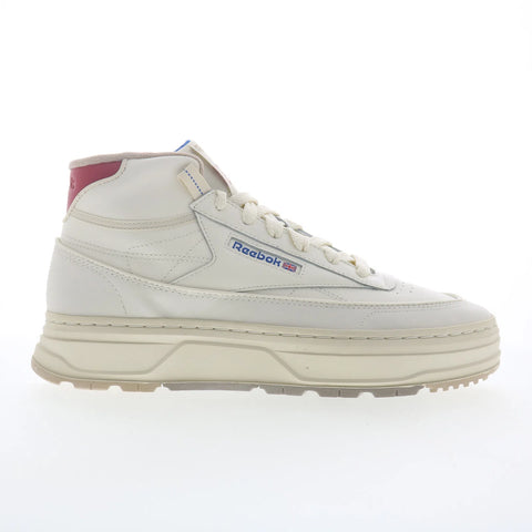 Reebok Club C Geo Mid Womens White Leather Lace Up Lifestyle Sneakers Shoes