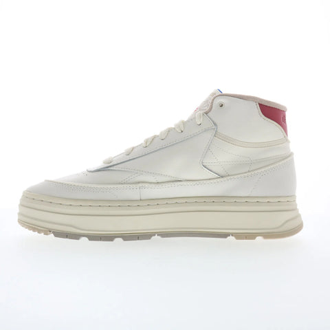 Reebok Club C Geo Mid Womens White Leather Lace Up Lifestyle Sneakers Shoes