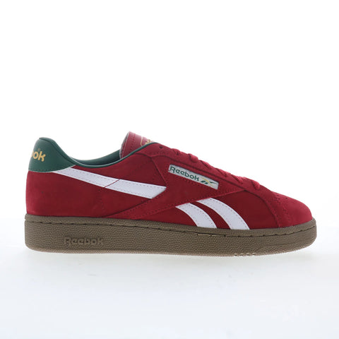 Reebok Club C Grounds UK Mens Red Suede Lace Up Lifestyle Sneakers Shoes