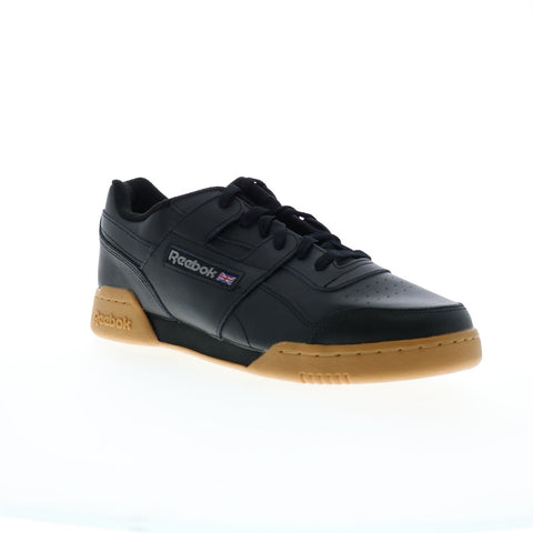 Reebok Workout Plus Mens Black Leather Lace Up Lifestyle Sneakers Shoes