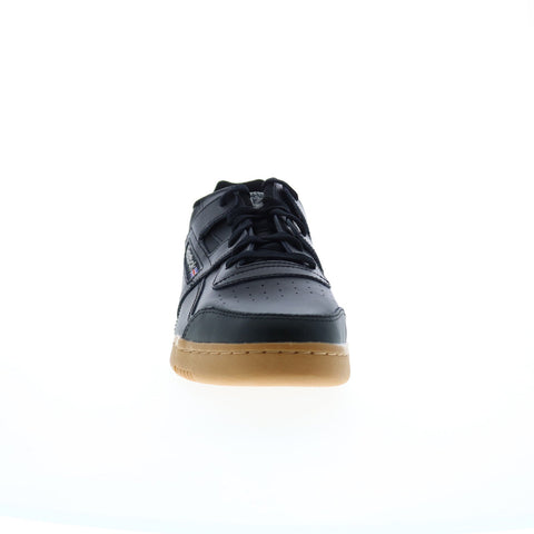 Reebok Workout Plus Mens Black Leather Lace Up Lifestyle Sneakers Shoes