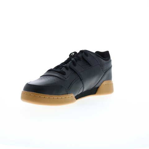 Reebok Workout Plus Mens Black Leather Lace Up Lifestyle Sneakers Shoes