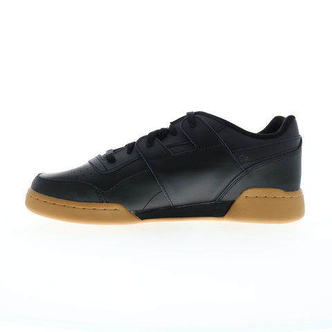 Reebok Workout Plus Mens Black Leather Lace Up Lifestyle Sneakers Shoes