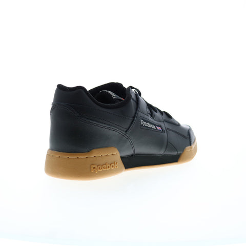 Reebok Workout Plus Mens Black Leather Lace Up Lifestyle Sneakers Shoes