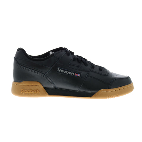Reebok Workout Plus Mens Black Leather Lace Up Lifestyle Sneakers Shoes