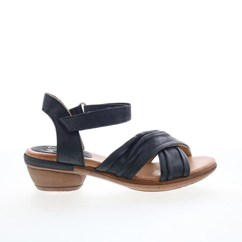 Miz Mooz Collette Womens Black Leather Strap Heeled Sandals Shoes