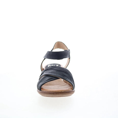 Miz Mooz Collette Womens Black Leather Strap Heeled Sandals Shoes