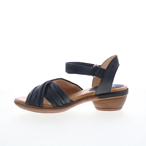 Miz Mooz Collette Womens Black Leather Strap Heeled Sandals Shoes