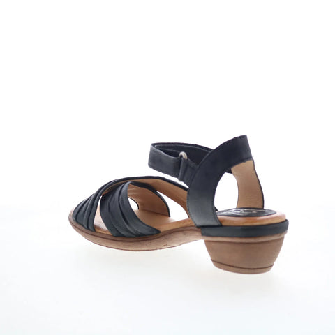 Miz Mooz Collette Womens Black Leather Strap Heeled Sandals Shoes