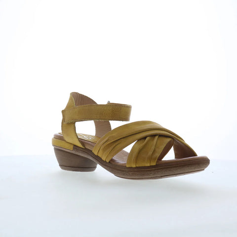 Miz Mooz Collette Womens Yellow Leather Strap Heeled Sandals Shoes
