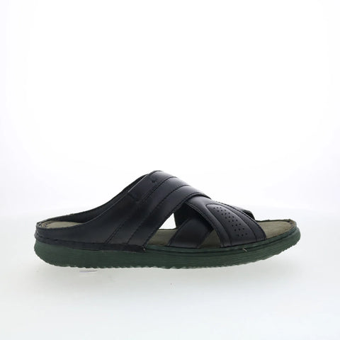 Pajar Como 47002 Mens Black Leather Slip On Slides Sandals Shoes