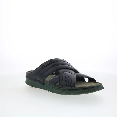 Pajar Como 47002 Mens Black Leather Slip On Slides Sandals Shoes