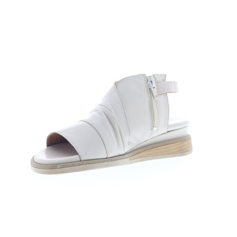 Miz Mooz Conor Womens Beige Leather Zipper Slingback Sandals Shoes