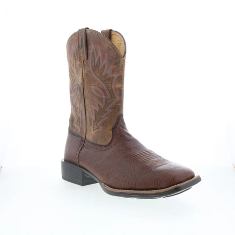 Justin Boots Conroe Smooth Ostrich Square Toe Mens Brown Wide Western Boots