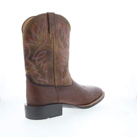 Justin Boots Conroe Smooth Ostrich Square Toe Mens Brown Wide Western Boots