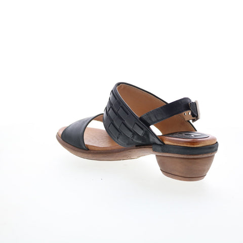 Miz Mooz Constance Womens Black Leather Hook & Loop Strap Sandals Shoes